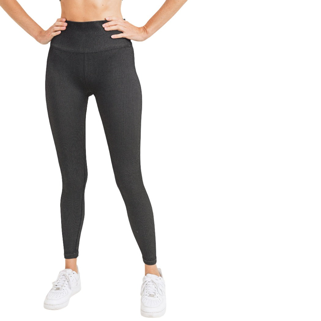 Mono B Ribbed Dry Brush Leggings APH2996 - Black/Grey - Front View
