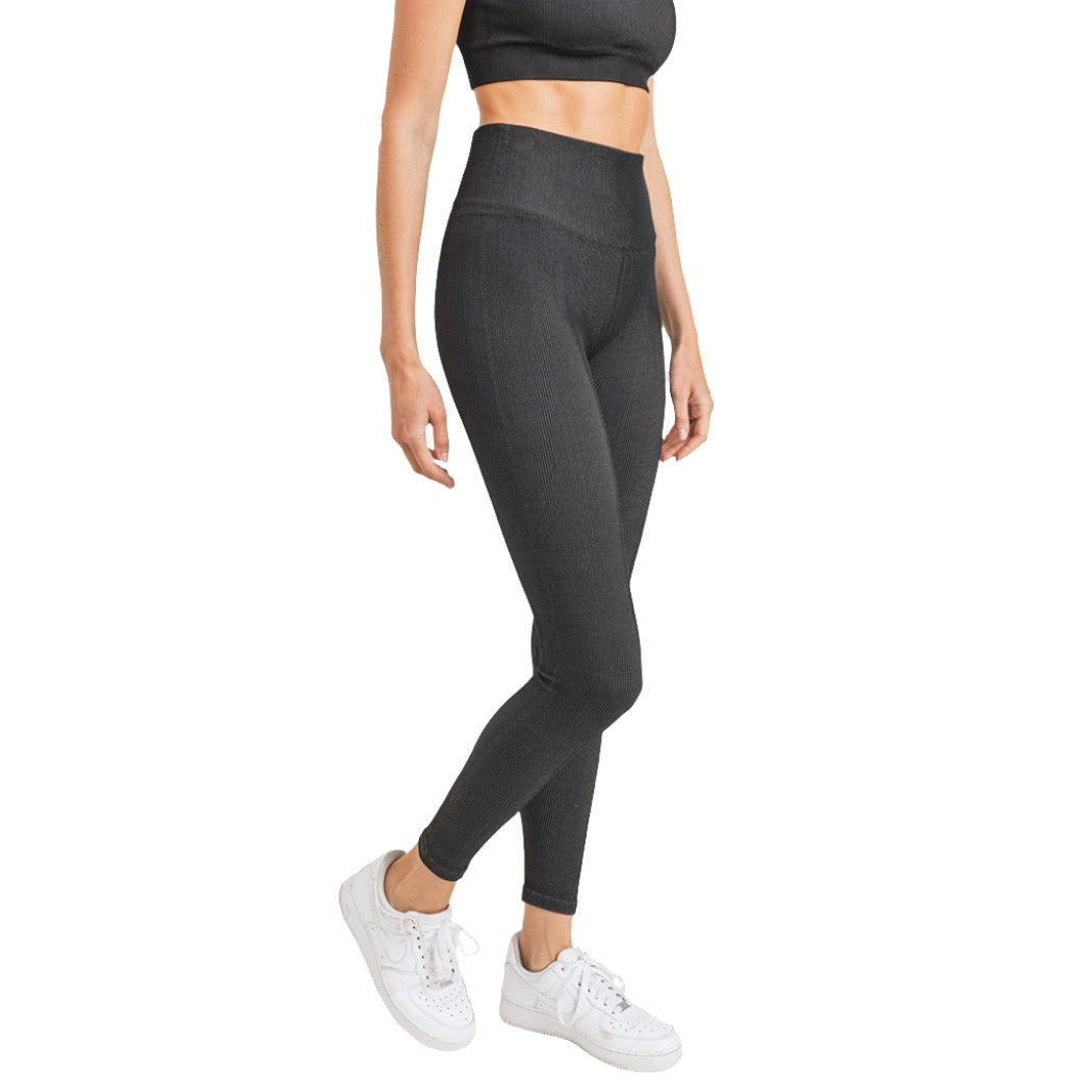 Mono B Ribbed Dry Brush Leggings APH2996 - Black/Grey - Side View