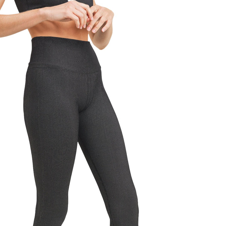 Mono B Ribbed Dry Brush Leggings APH2996 - Black/Grey - Side Rear View