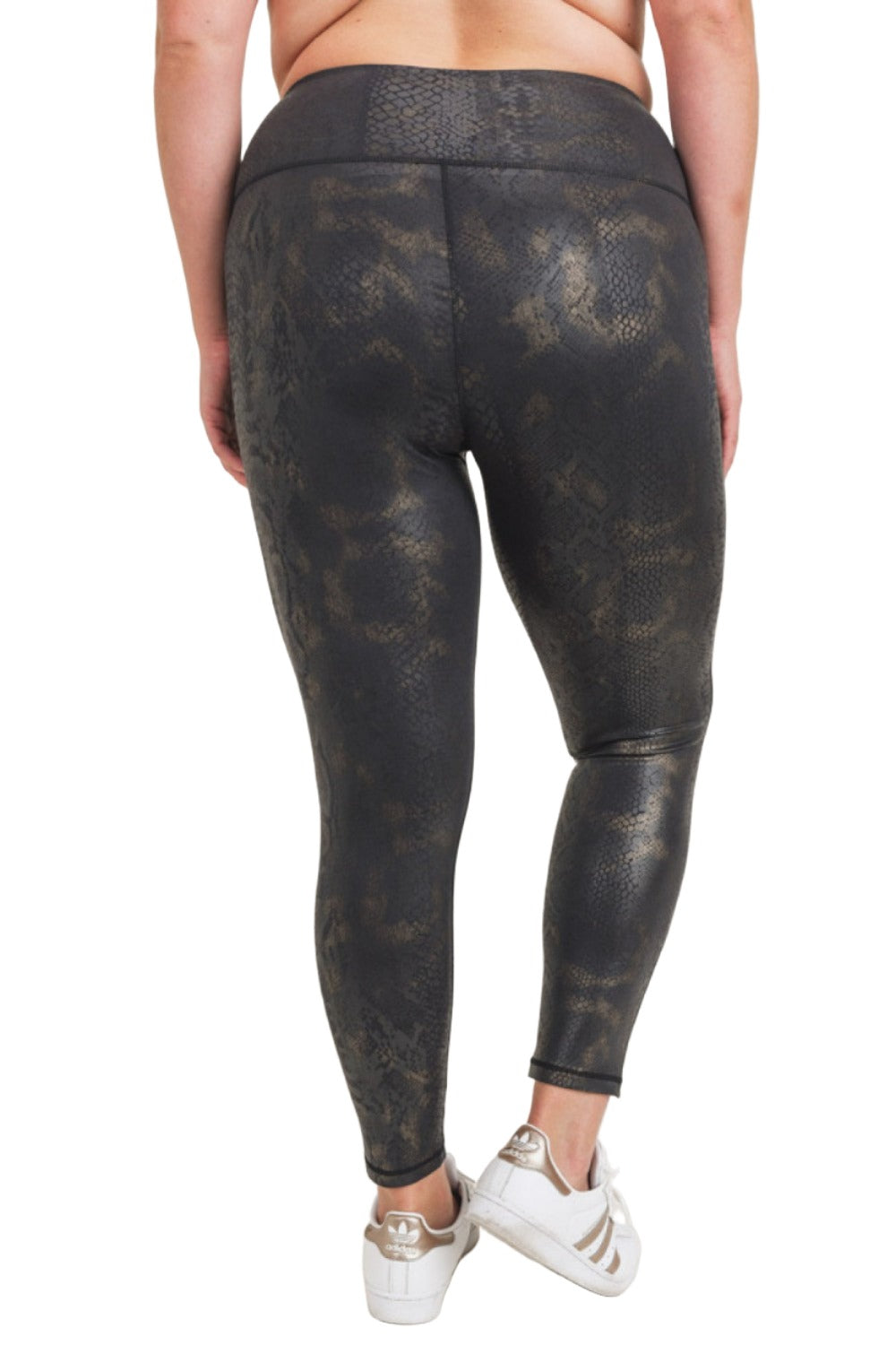 Mono B Black Gold Snake Foil Print Highwaist Leggings APH3006 and Plus - Black Gold Snake - Back View