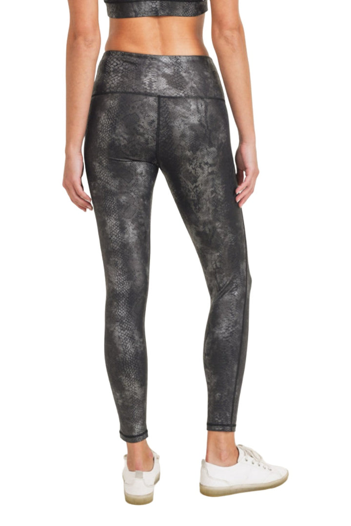 Mono B Grey Snake Foil Print High Waist Leggings APH3008 and Plus - Grey Snake Foil - Back View