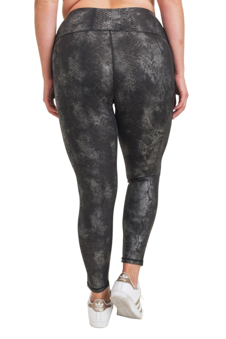 Mono B Grey Snake Foil Print High Waist Leggings APH3008 and Plus - Grey Snake Foil - Back View