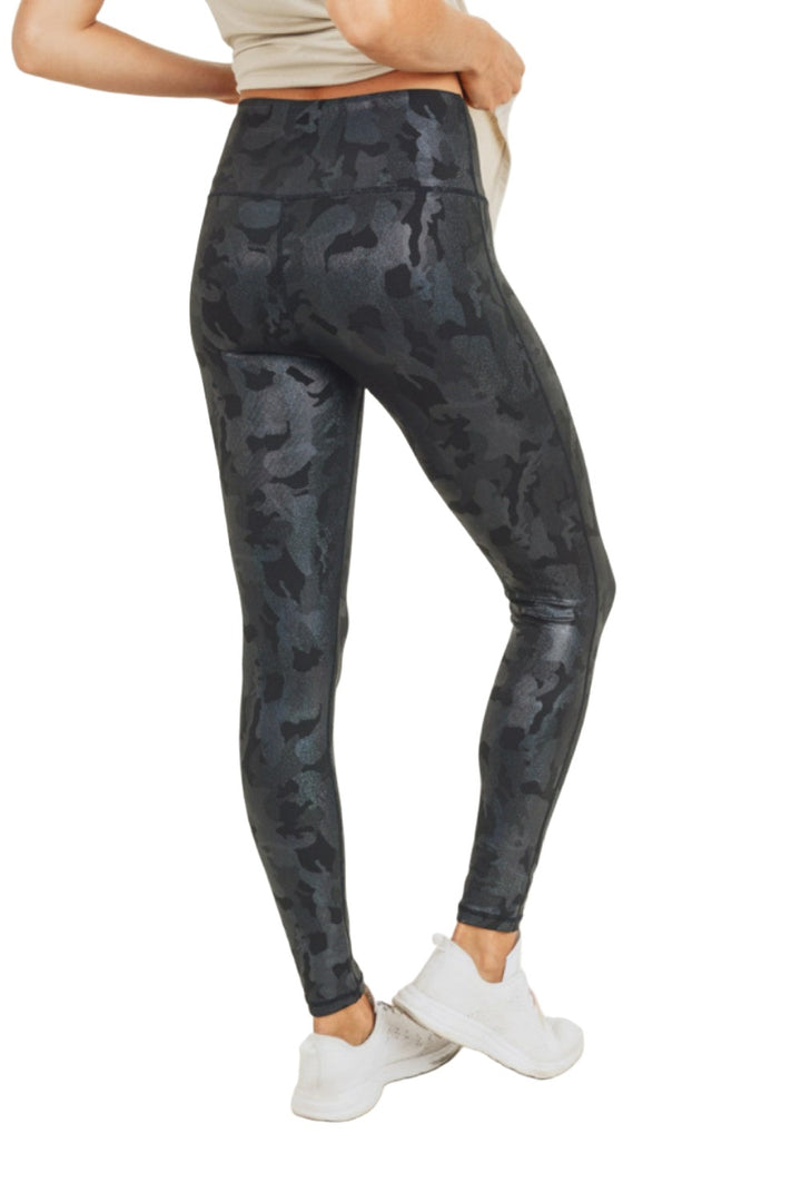Mono B Camo Holographic Microdot Foil High Waist Leggings APH3037 Plus - Camo Foil - Back View