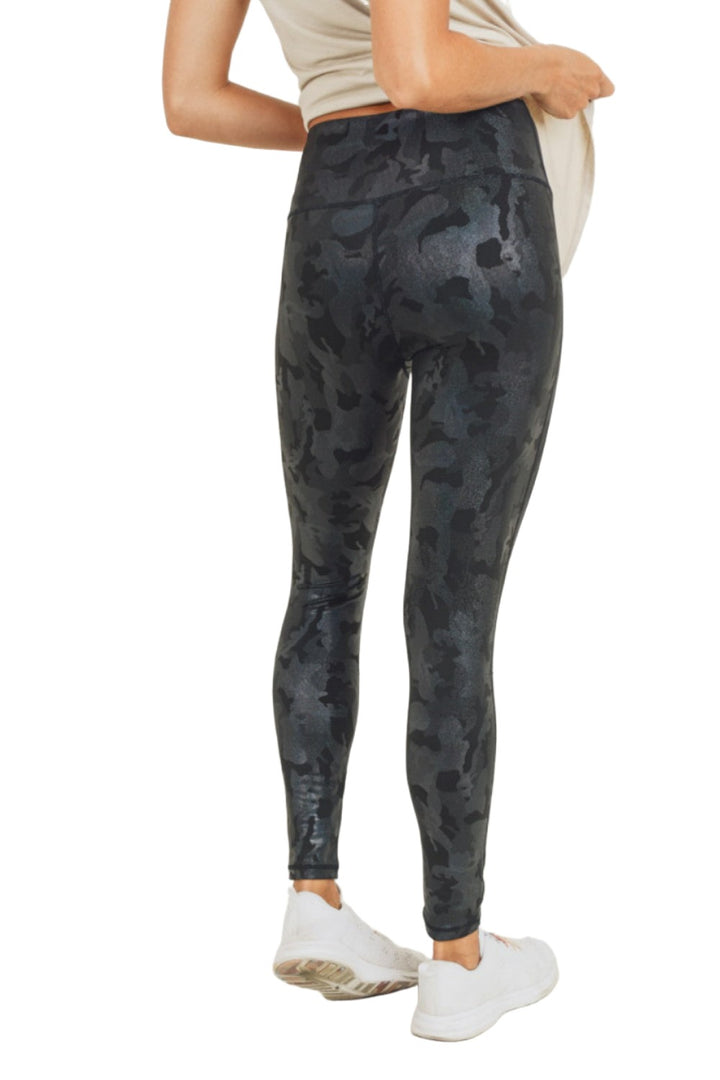 Mono B Camo Holographic Microdot Foil High Waist Leggings APH3037 Plus - Camo Foil - Back View