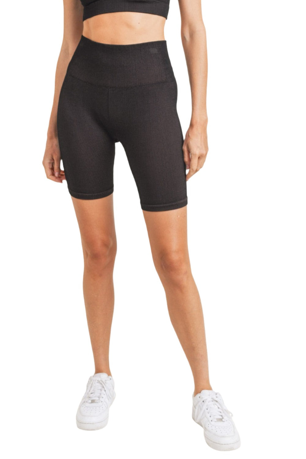 Mono B Rib Dry Brush Seamless High-Waisted Biker Shorts APH3040 - Black/Rust - Front View