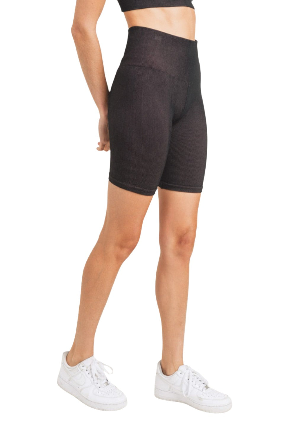 Mono B Rib Dry Brush Seamless High-Waisted Biker Shorts APH3040 - Black/Rust - Side View