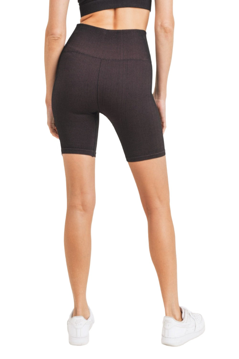 Mono B Rib Dry Brush Seamless High-Waisted Biker Shorts APH3040 - Black/Rust - Back View
