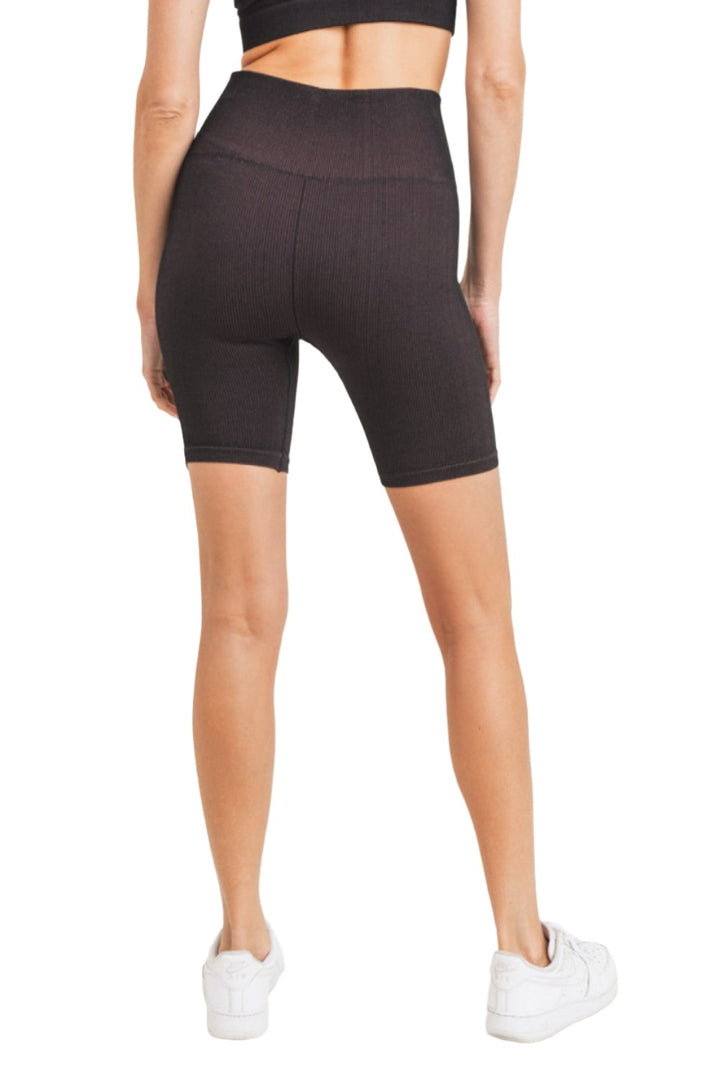 Mono B Rib Dry Brush Seamless High-Waisted Biker Shorts APH3040 - Black/Rust - Back View