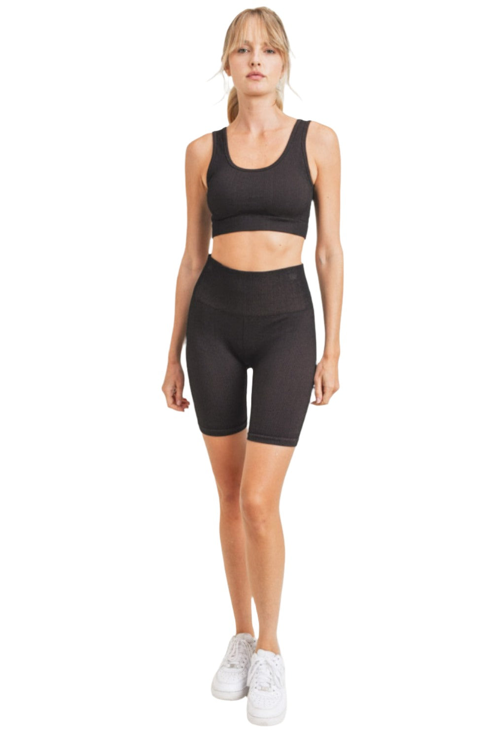 Mono B Rib Dry Brush Seamless High-Waisted Biker Shorts APH3040 - Black/Rust - Front Full View