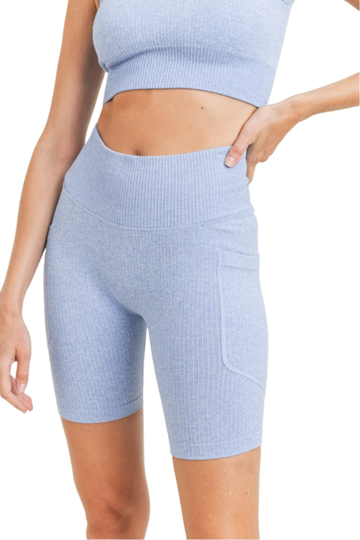 Mono B Hybrid Pocket Biker Shorts APH3043 - Blue - Rear View