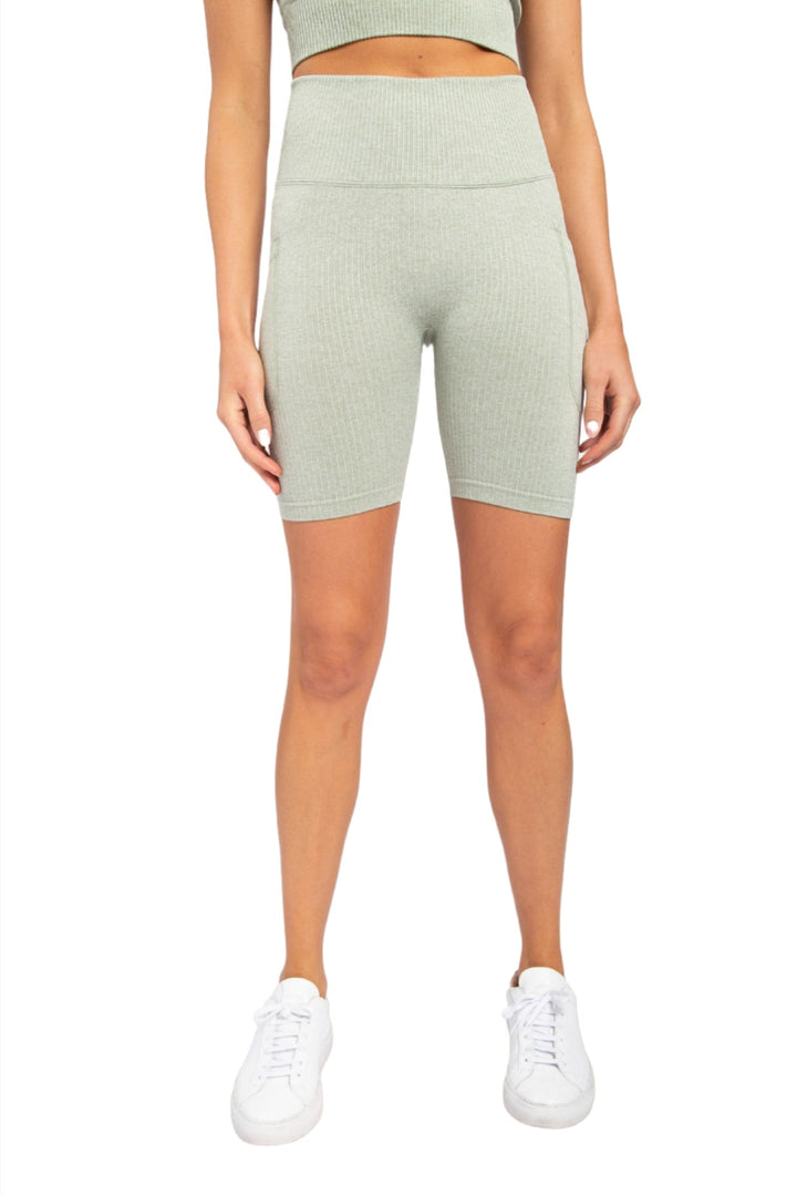 Mono B Hybrid Pocket Biker Shorts APH3043 - Dark Sage - Front View