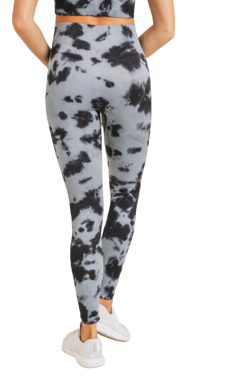 Mono B Smokescreen Tie-Dye Ribbed Seamless Highwaist Leggings APH3049 - Black/Grey - Back View