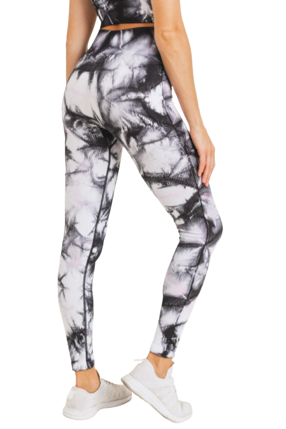 Mono B Smokescreen Tie-Dye Ribbed Seamless Highwaist Leggings APH3049 - Black/White - Side View
