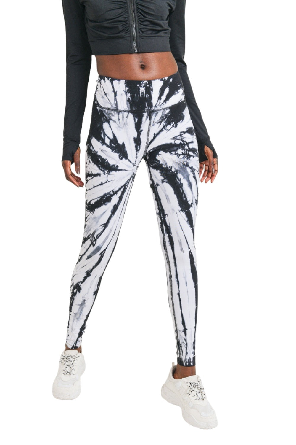 Mono B Tie-Dye Full Length High-Waist Leggings APH3053 - Black Tie Dye - Front View
