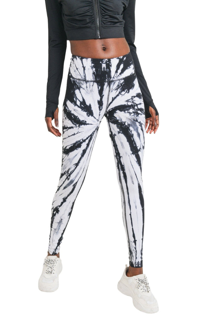 Mono B Tie-Dye Full Length High-Waist Leggings APH3053 - Black Tie Dye - Front View