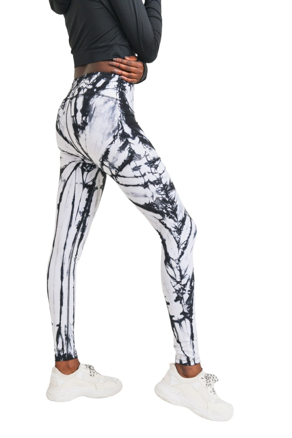 Mono B Tie-Dye Full Length High-Waist Leggings APH3053 - Black Tie Dye - Side View