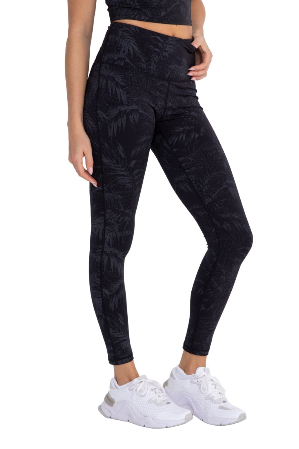 Mono B APH3069 Tropical Foil Print High-Waisted Leggings - Foil Print - Side View