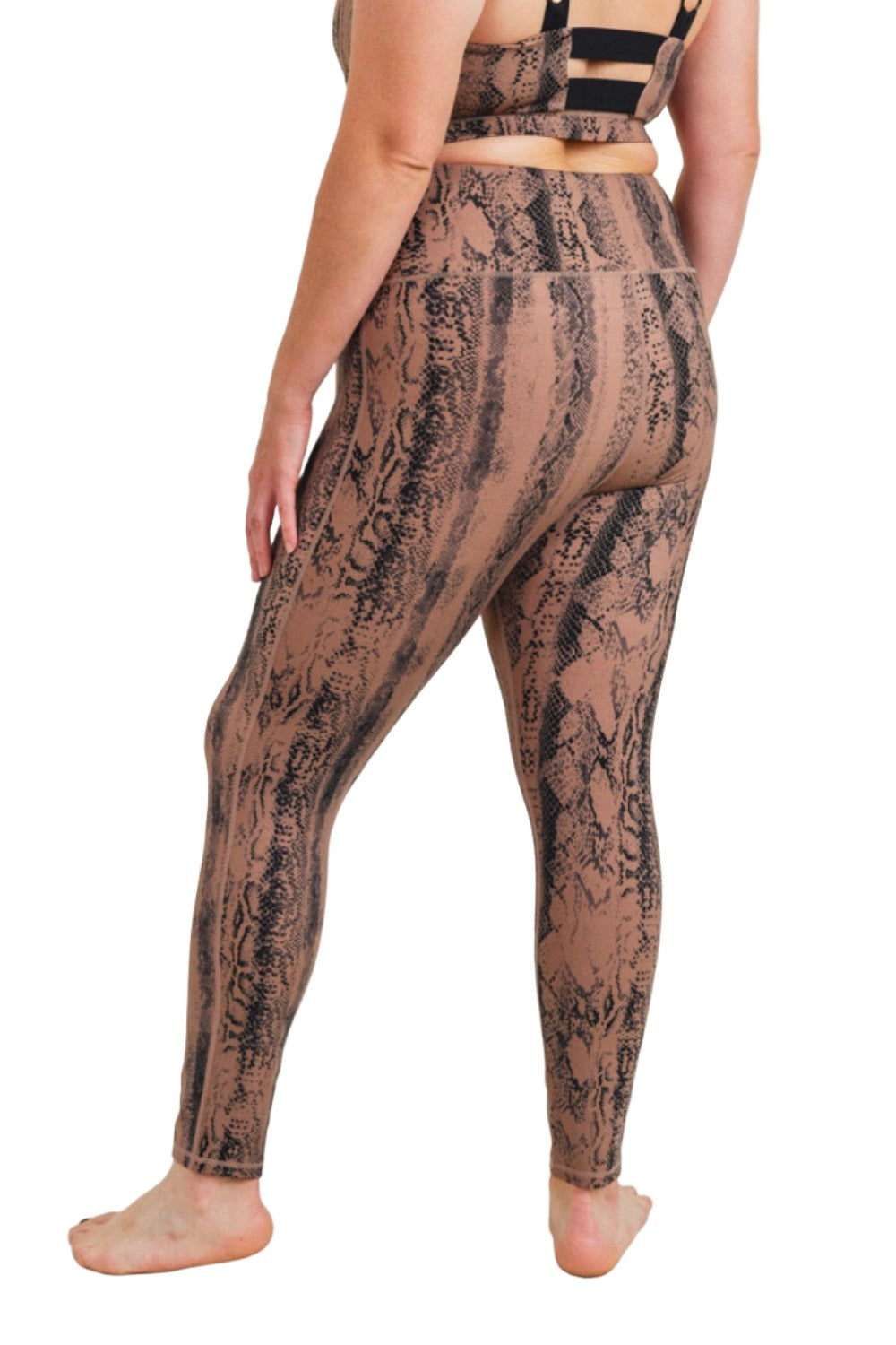 Dark Pink Serpentine Snake Print Highwaist Leggings APH3087 and Plus - Taupe Snake - Side View