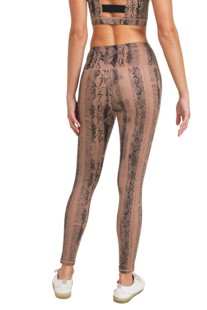 Dark Pink Serpentine Snake Print Highwaist Leggings APH3087 and Plus - Taupe Snake - Back View