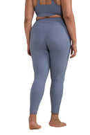 Mono B BRONZE - Micro Ribbed Lycra-Blend High Waist Leggings APH3091 Plus - Dark Blue - Back View