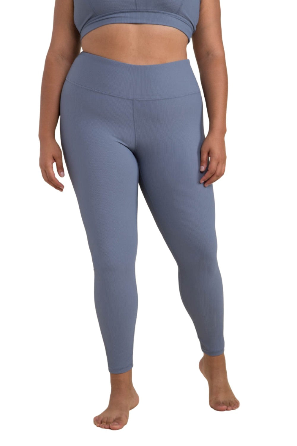 Mono B BRONZE - Micro Ribbed Lycra-Blend High Waist Leggings APH3091 Plus - Dark Blue - Front View
