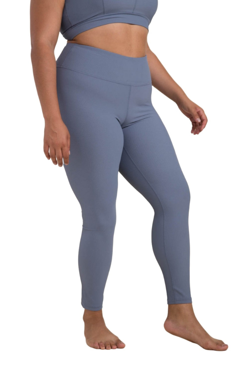 Mono B BRONZE - Micro Ribbed Lycra-Blend High Waist Leggings APH3091 Plus - Dark Blue - Side View