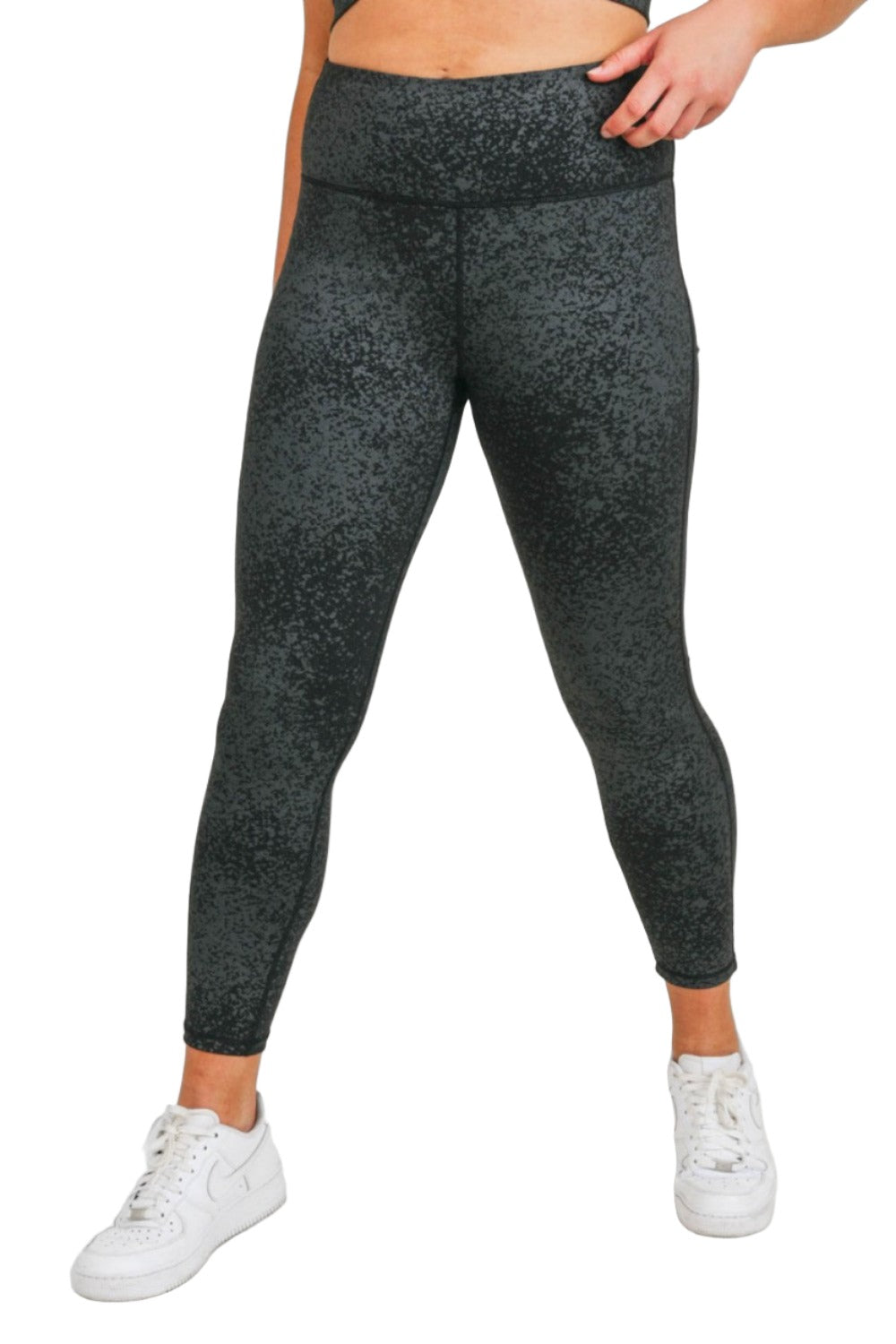 Mono B Flake Foil High-Waist Leggings APH3103 Plus - Foil Print - Front View