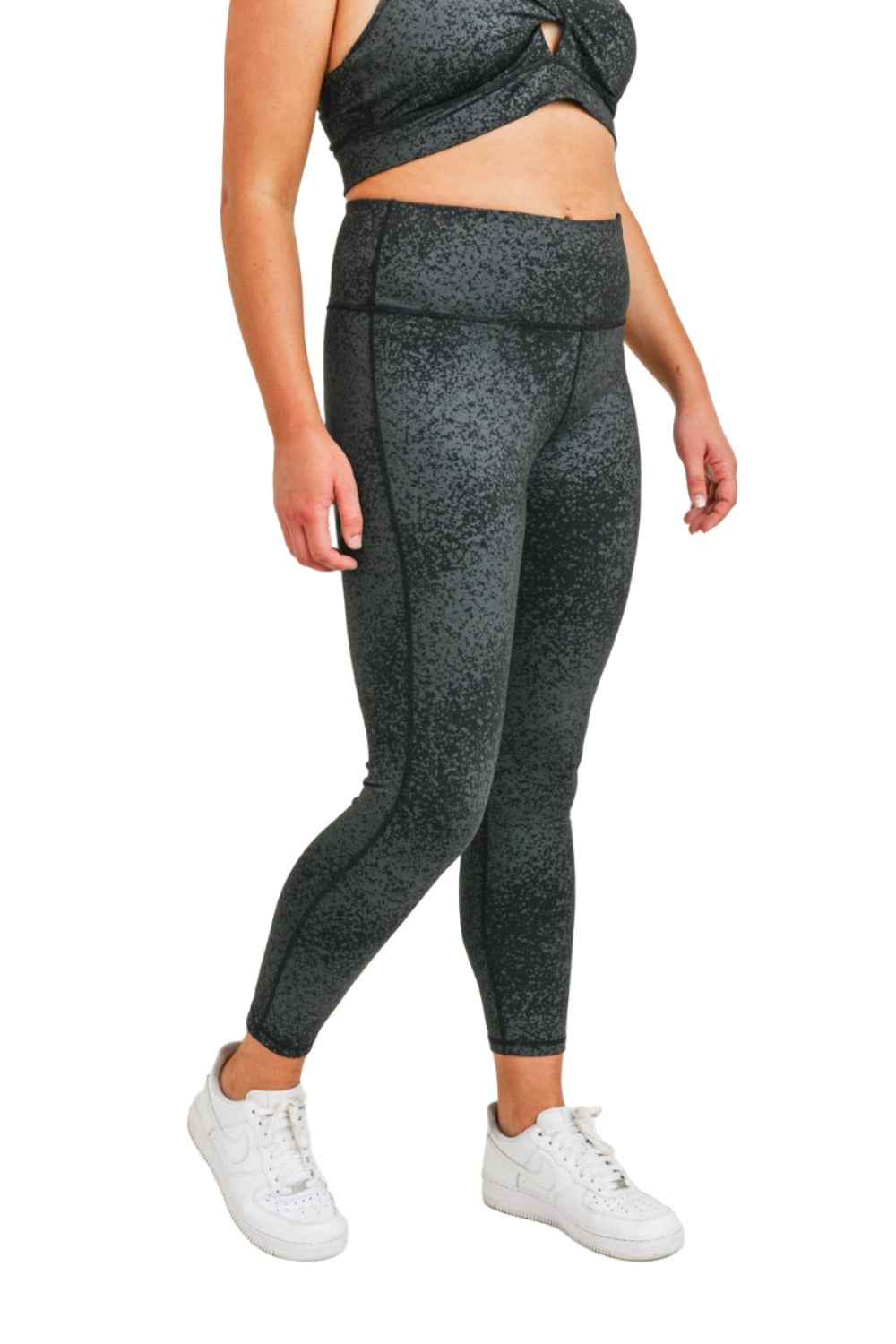 Mono B Flake Foil High-Waist Leggings APH3103 Plus - Foil Print - Side View