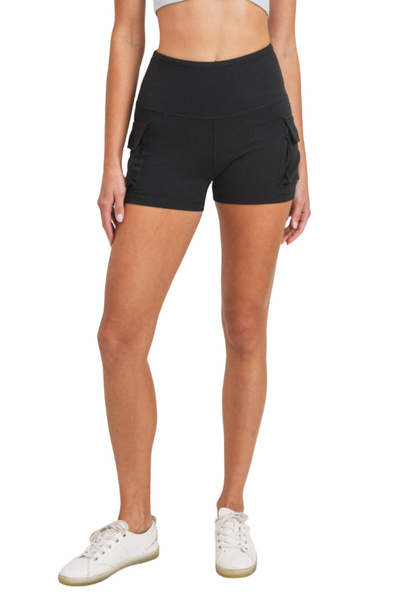 Mono B Cargo Utility Hybrid High Waist Shorts APH3108 - Black - Front View