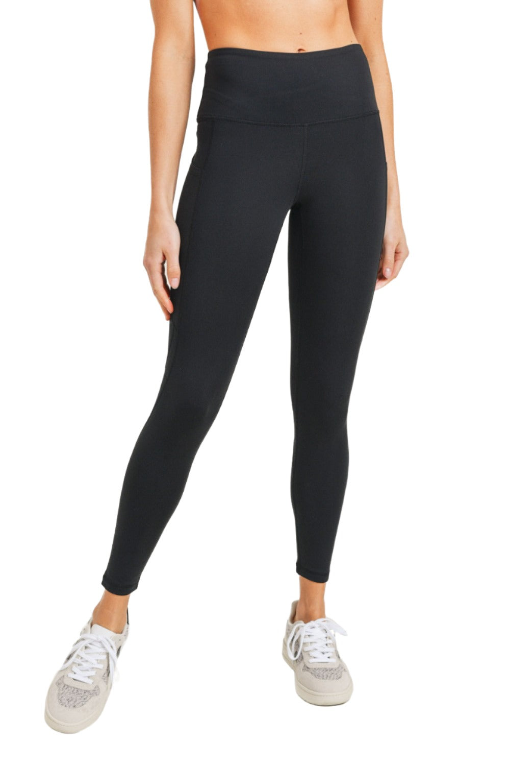 Mono B Essential High Waist Panel Leggings APH3121 And Plus - Black - Front View