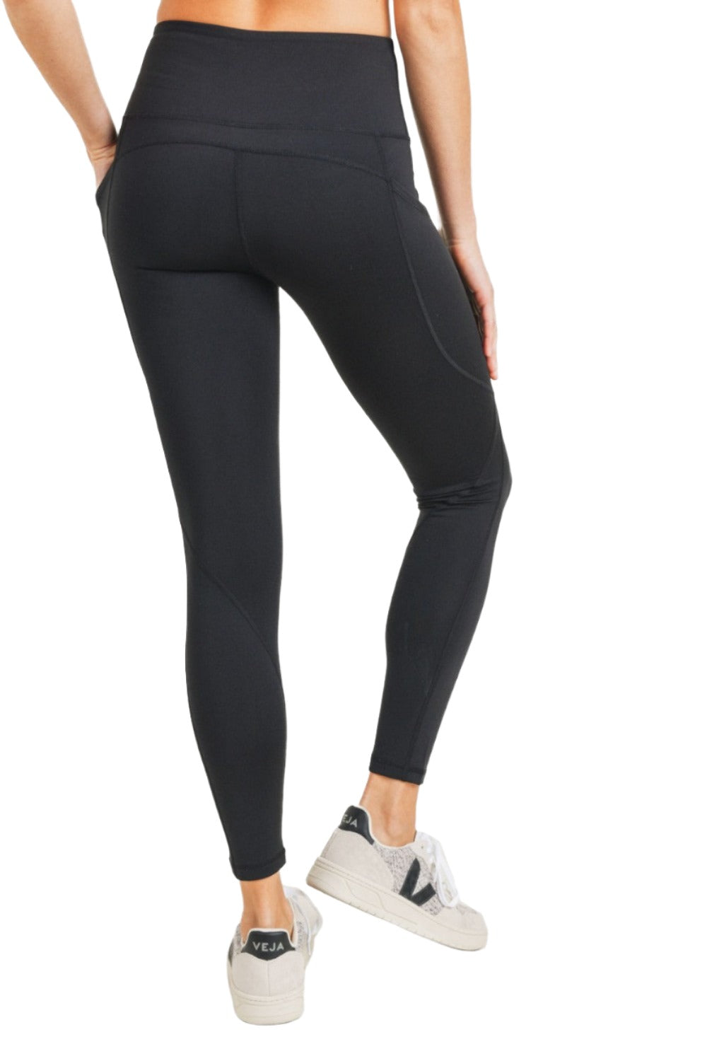 Mono B Essential High Waist Panel Leggings APH3121 And Plus - Black - Back View