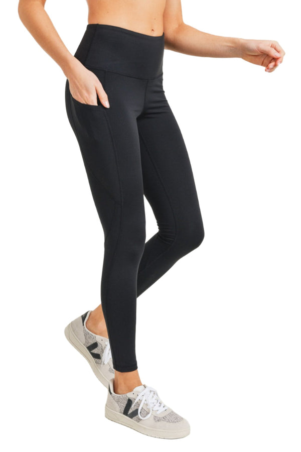 Mono B Essential High Waist Panel Leggings APH3121 And Plus - Black - Side View