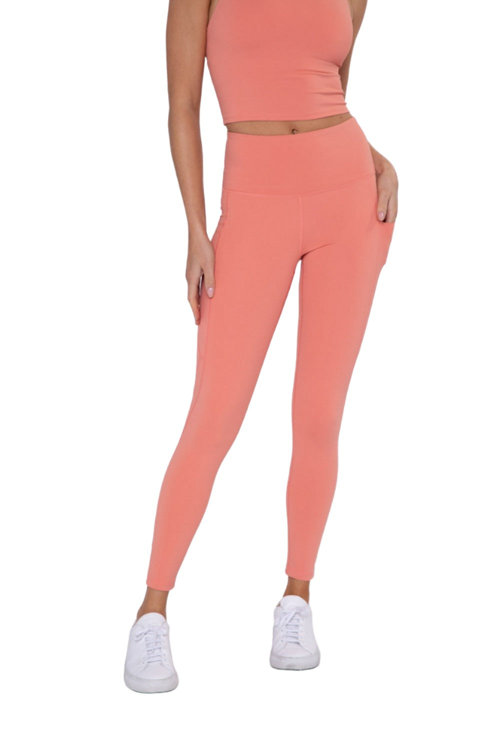 Mono B Essential High Waist Panel Leggings APH3121 And Plus - Dusty Coral - Front View