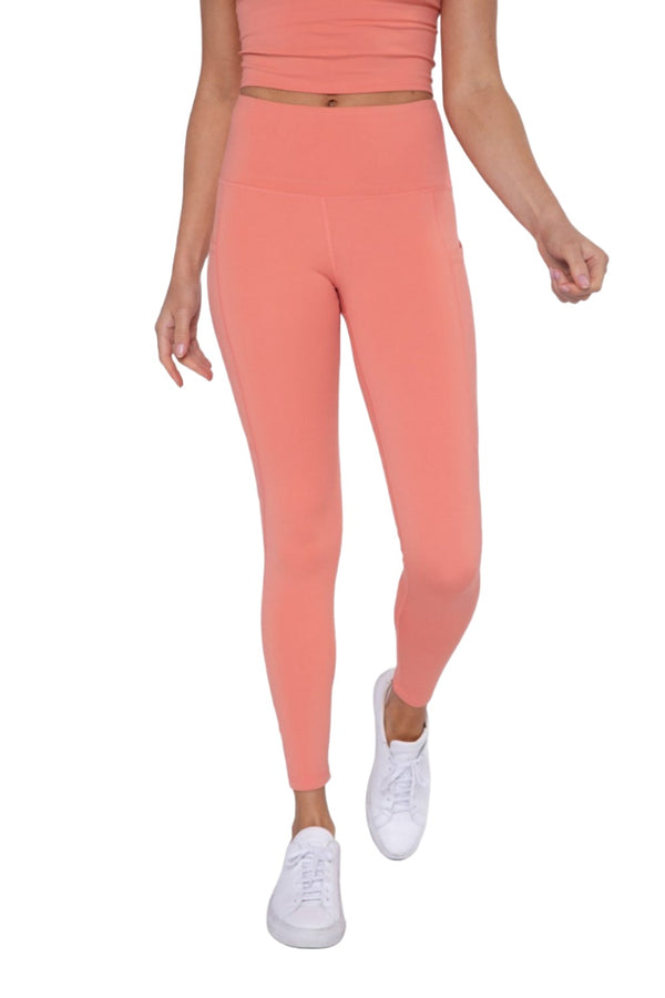 Mono B Essential High Waist Panel Leggings APH3121 And Plus - Dusty Coral - Front View