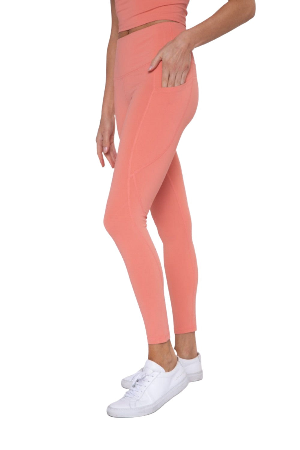 Mono B Essential High Waist Panel Leggings APH3121 And Plus - Dusty Coral - Side View