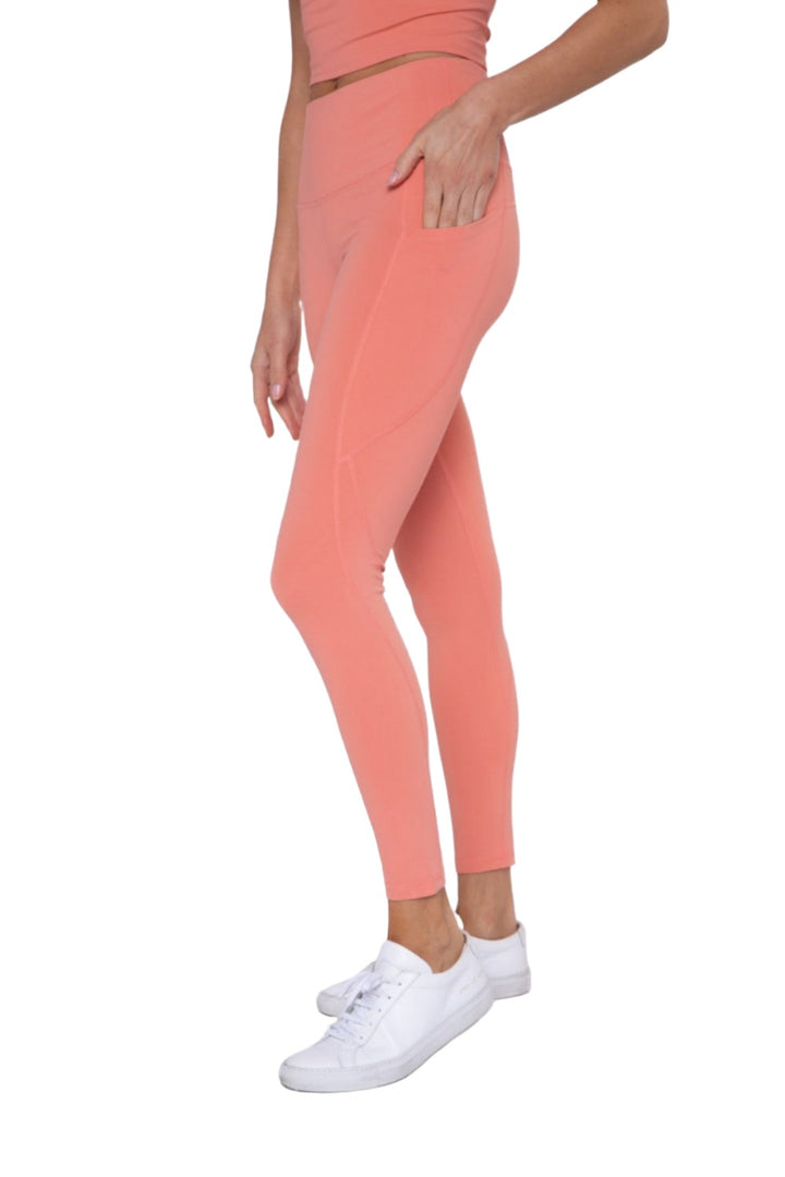 Mono B Essential High Waist Panel Leggings APH3121 And Plus - Dusty Coral - Side View