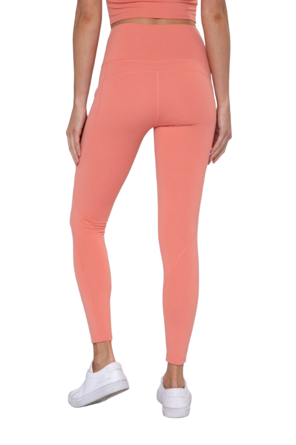 Mono B Essential High Waist Panel Leggings APH3121 And Plus - Dusty Coral - Back View