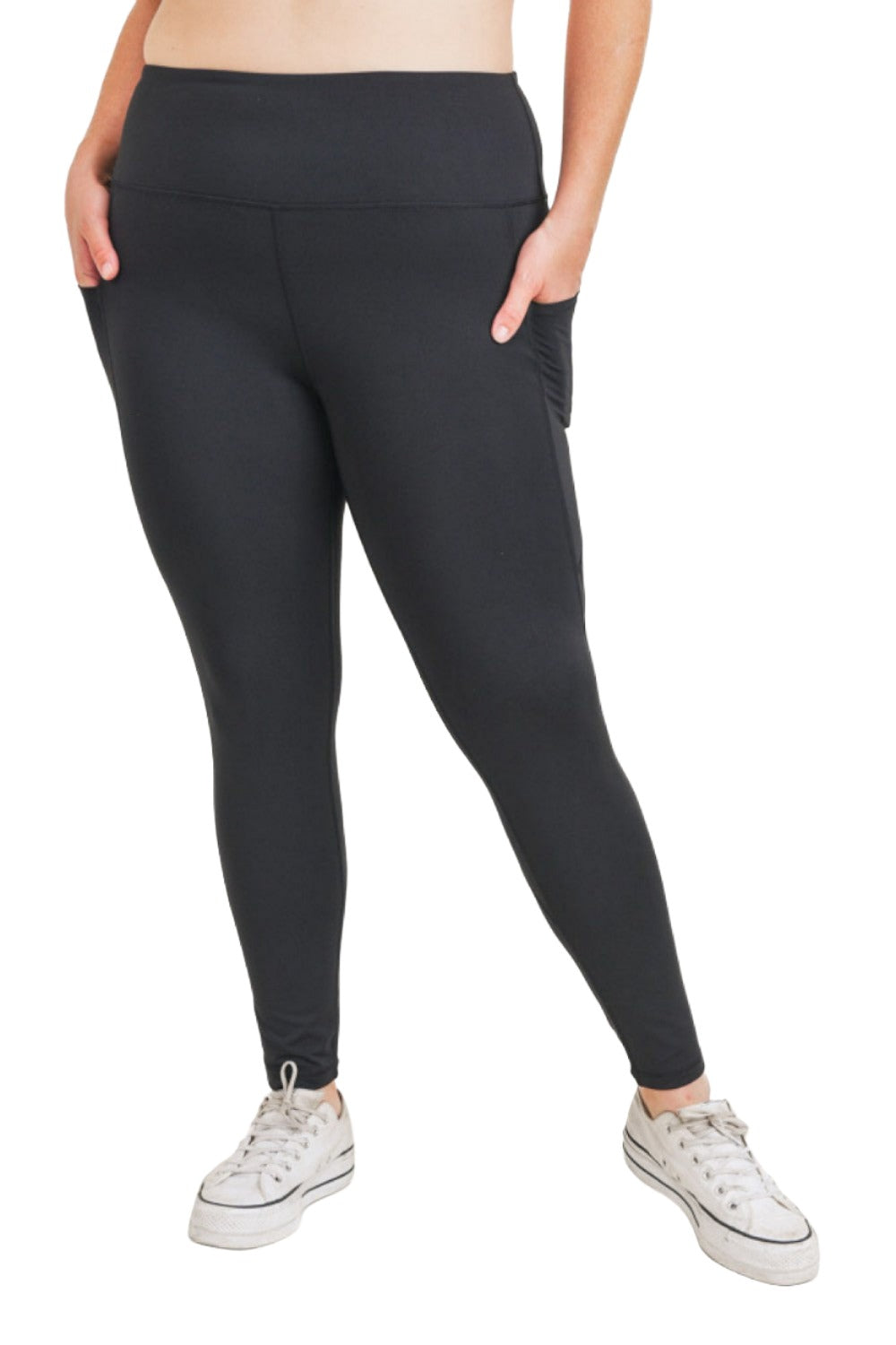 Mono B Essential High Waist Panel Leggings APH3121 And Plus - Black - Front View