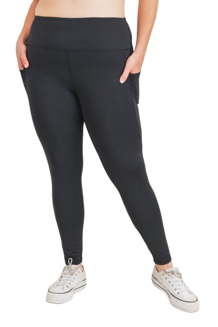 Mono B Essential High Waist Panel Leggings APH3121 And Plus - Black - Front View