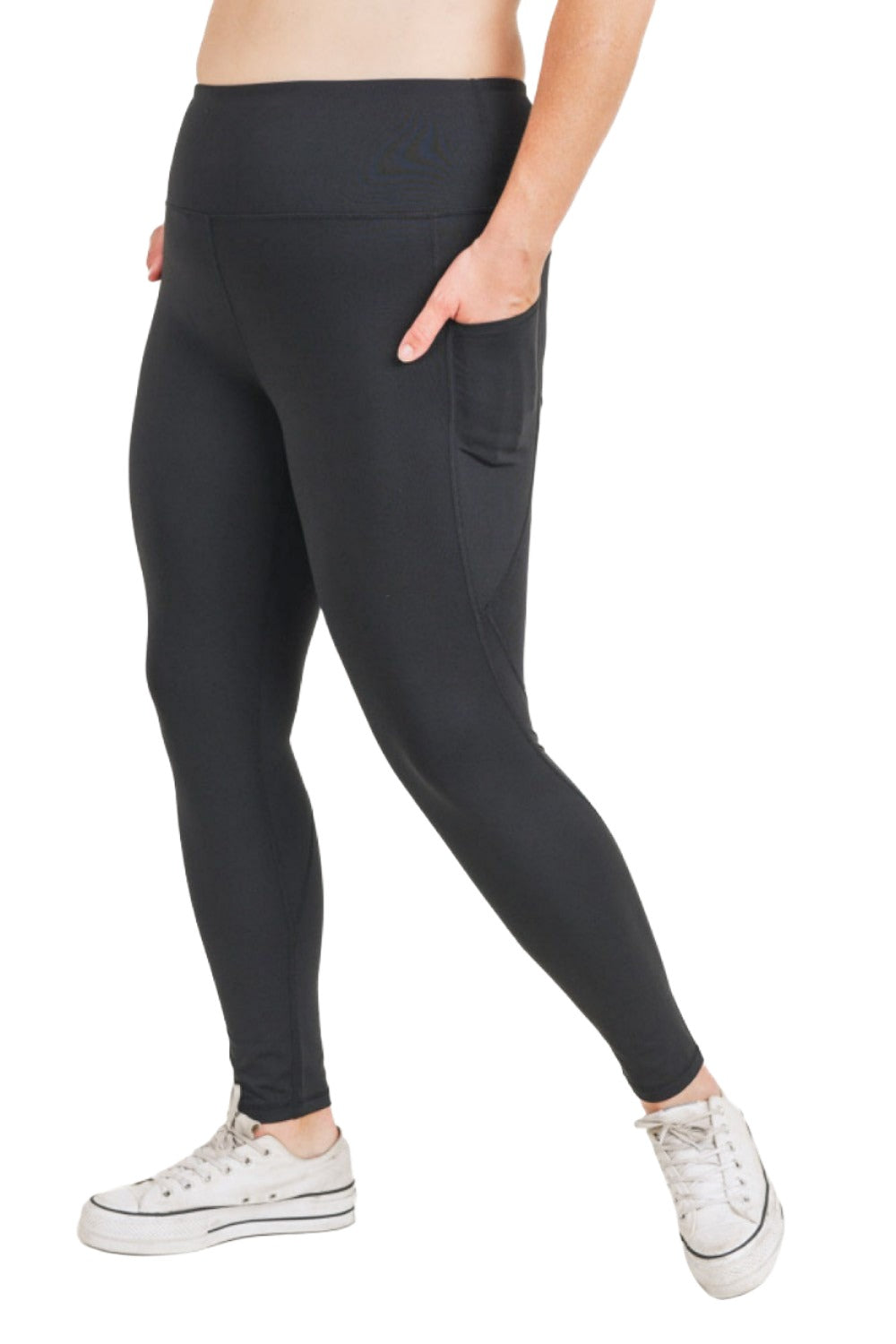 Mono B Essential High Waist Panel Leggings APH3121 And Plus - Black - Side View
