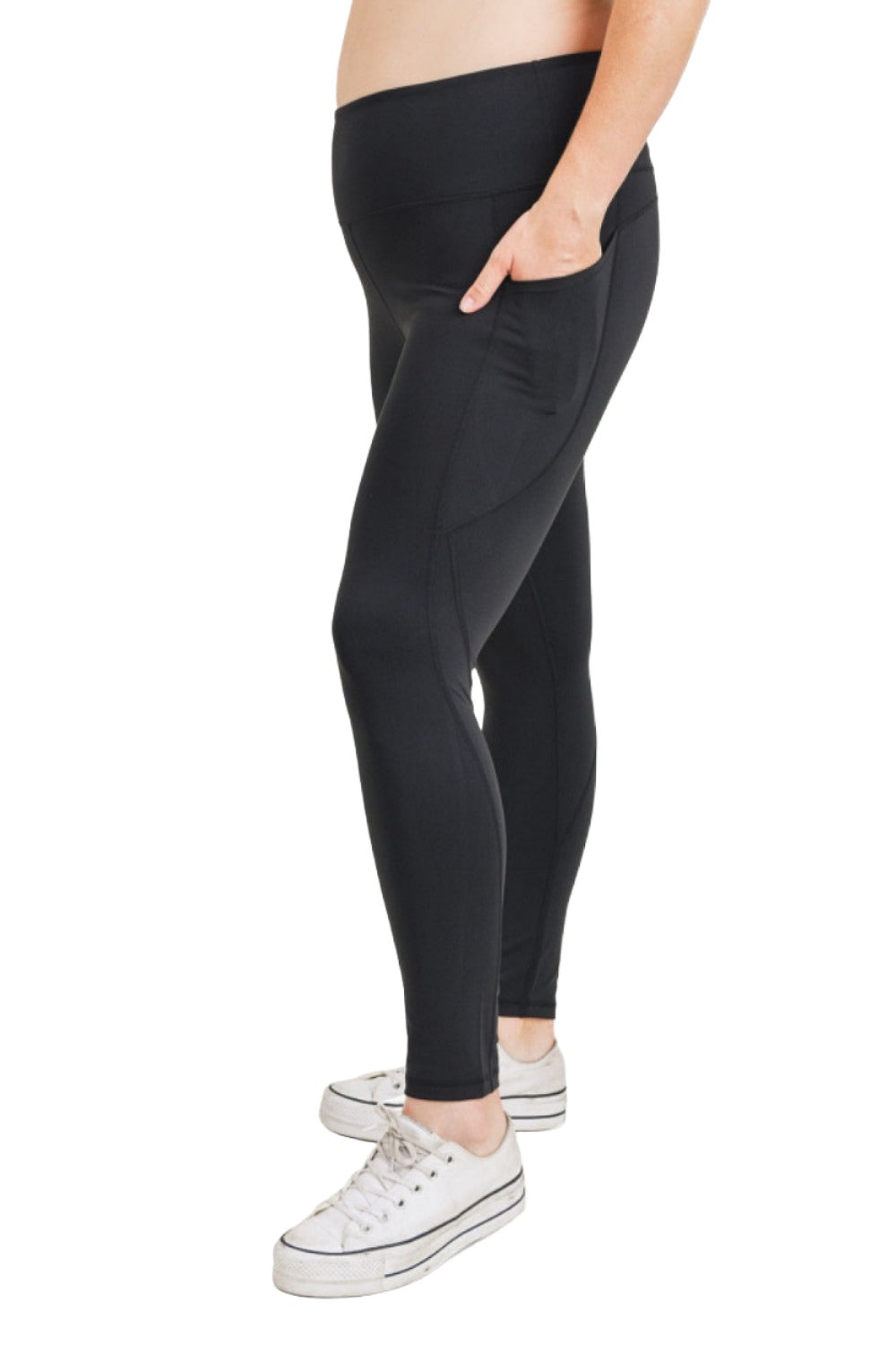 Mono B Essential High Waist Panel Leggings APH3121 And Plus - Black - Side View