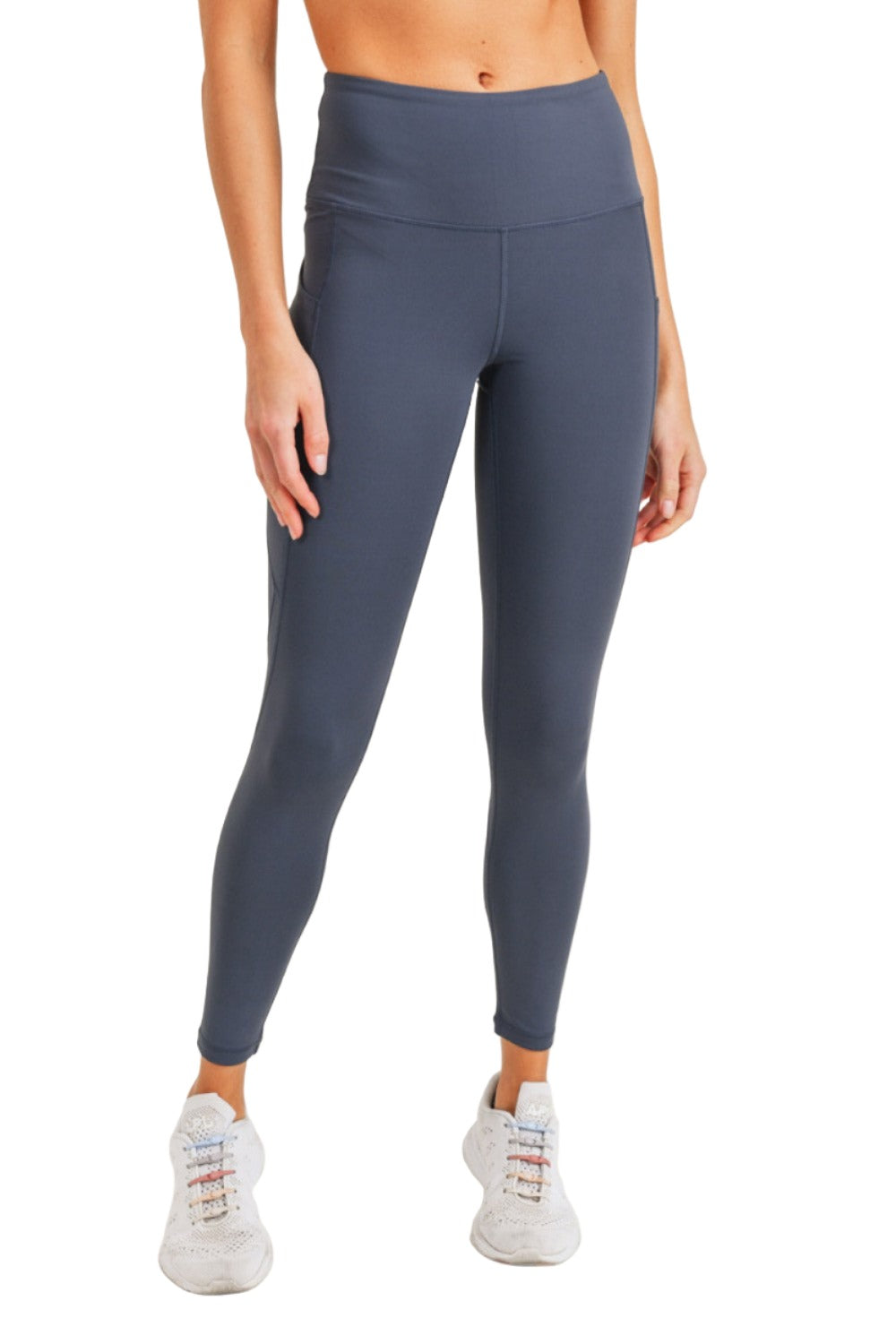 Mono B Essential High Waist Panel Leggings APH3121 And Plus - Grey Blue - Front View