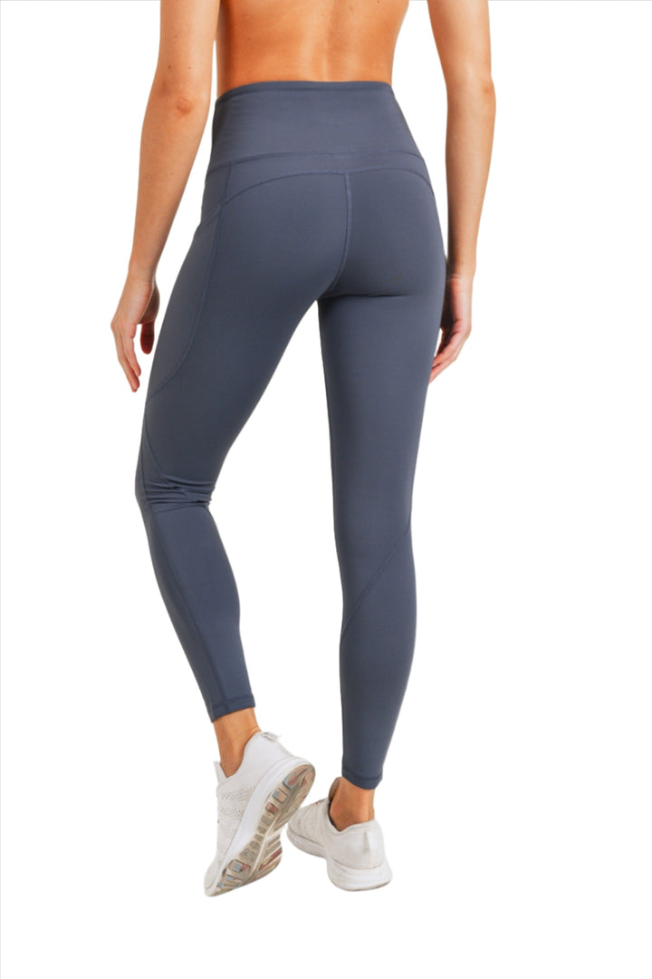 Mono B Essential High Waist Panel Leggings APH3121 And Plus - Grey Blue - Back View