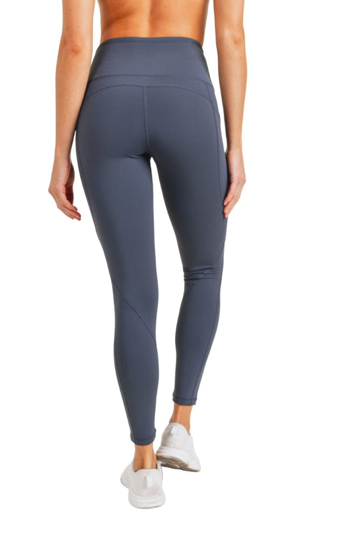 Mono B Essential High Waist Panel Leggings APH3121 And Plus - Grey Blue - Back View