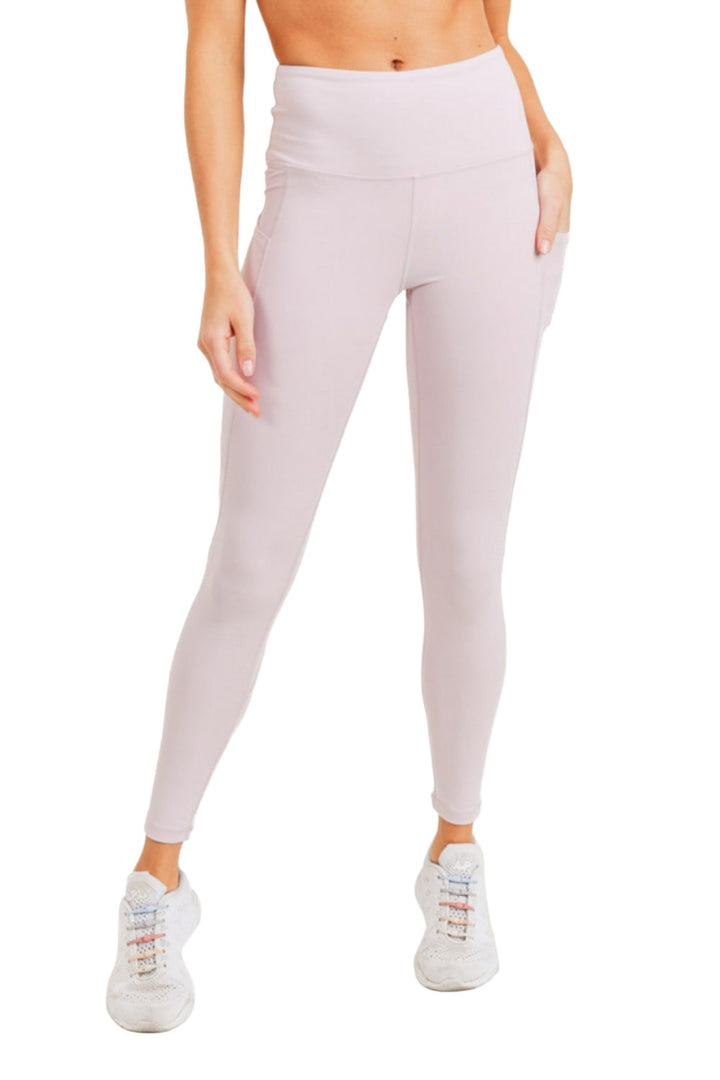 Mono B Essential High Waist Panel Leggings APH3121 And Plus - Light Pink - Front View