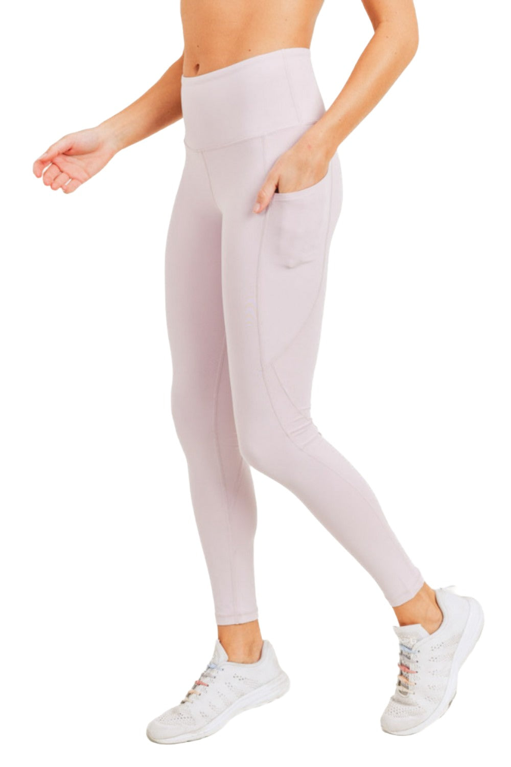 Mono B Essential High Waist Panel Leggings APH3121 And Plus - Light Pink - Side View