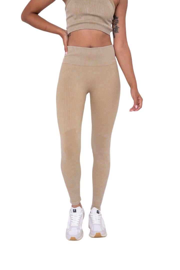 Mono B Ribbed Seamless Leggings APH3126 - Fennel Seed - Front View