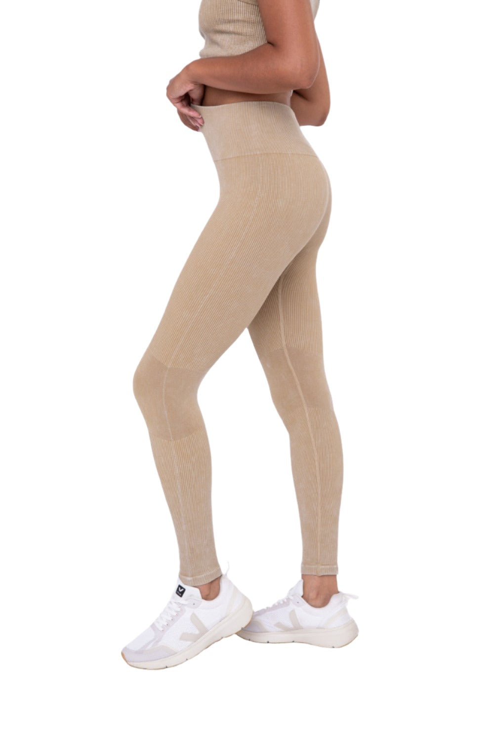 Mono B Ribbed Seamless Leggings APH3126 - Fennel Seed - Side View