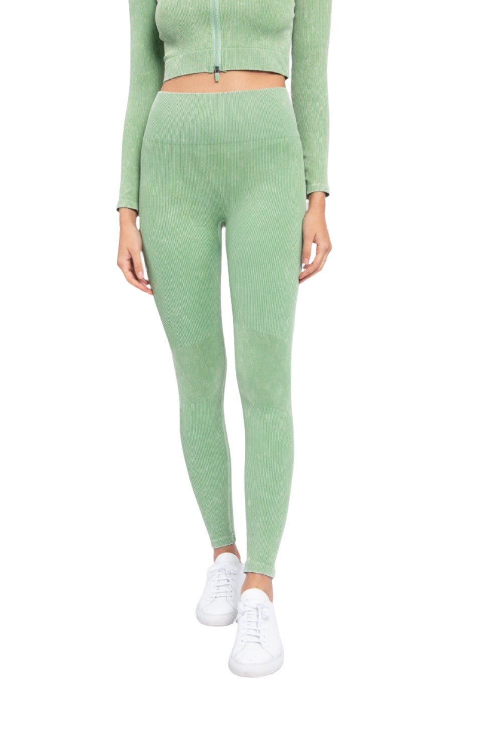 Mono B Ribbed Seamless Leggings APH3126 - Jade Green - Front View