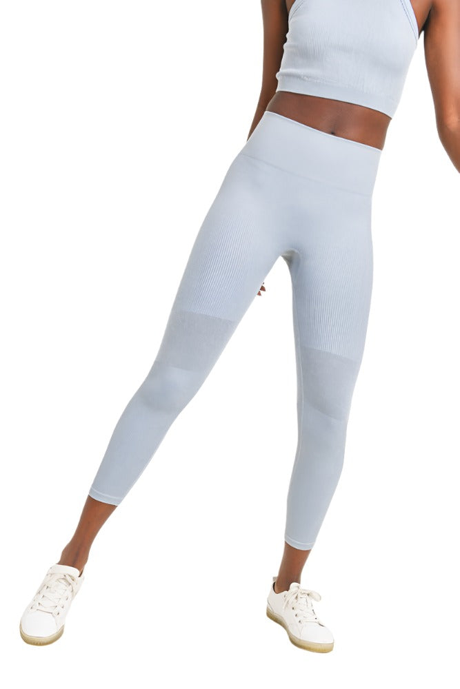 Mono B Ribbed Seamless Leggings APH3126 - Ocean 11 - Front View
